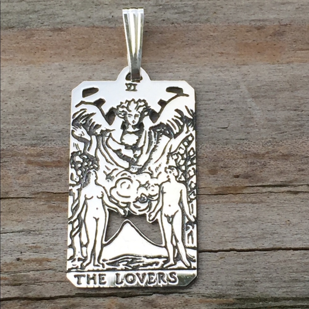 Lovers Tarot Card Pendant .925 Sterling Silver dainty Made in USA